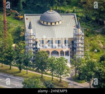 Luftaufnahme, Baustelle für neue DITIB-Moschee in der Erich-Ollenhauer-Straße in Bergkamen, Ruhrgebiet, Nordrhein-Westfalen, Deutschland, Ort der Weltanschauung Stockfoto