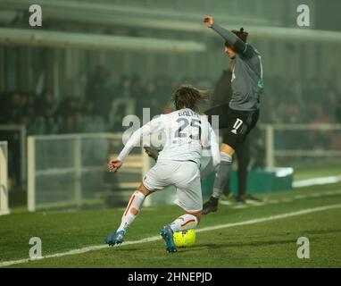 Antonio Gallo von uns Lecce während der italienischen Serie B, Fußballspiel zwischen Alesandria Calcio und uns Lecce, am 16. Februar 2022 im Moccagatta Stadion von Alessandria, Italien. Foto Nderim KACELI Stockfoto