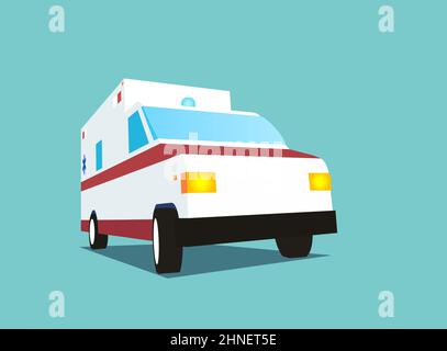 Notarztwagen. Covid19. Designvorlage - Medizin, Gesundheitssystem während der Epidemie, Abbildung 3D flacher Schatten Low-Poly-Stil Stock Vektor