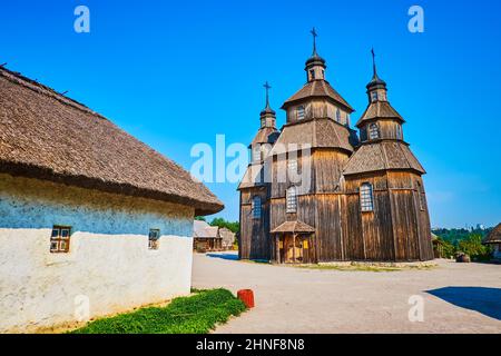 Hochholzkirche in Zaporozhian sich scansen, Insel Chortyzsia, Zaporizhzhia, Ukraine Stockfoto