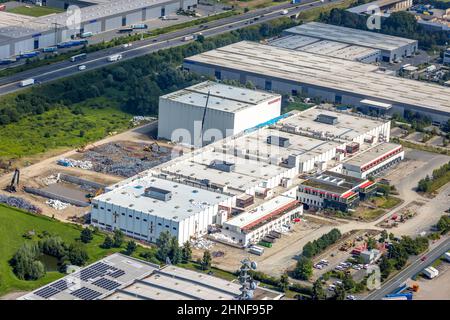 Luftaufnahme, Industriegebiet InlogParc mit Abriss des Logistiklagers Woolworth am A2 in Westerbonen, Bönen, Ruhrgebiet, Nord Stockfoto