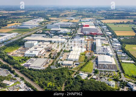 Luftaufnahme, Industriegebiet InlogParc auf der Autobahn A2 in Westerbonen, Bönen, Ruhrgebiet, Nordrhein-Westfalen, Deutschland, DE, Europa, comme Stockfoto