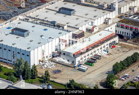 Luftaufnahme, Industriegebiet InlogParc mit Abriss des Logistiklagers Woolworth am A2 in Westerbonen, Bönen, Ruhrgebiet, Nord Stockfoto