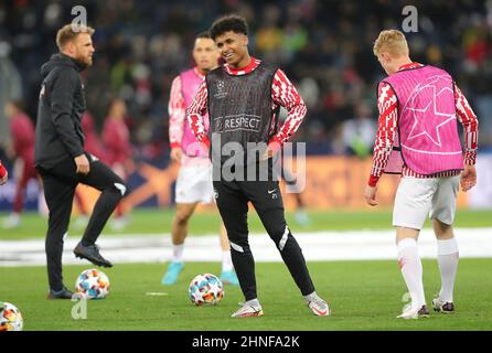 firo: Fuvuball: Fußball: 02/16/2022 Champions League, Saison 2021/2022 KO Phase, 1/8 Finale, Runde 16 RB Salzburg, FC Red Bull Salzburg - FC Bayern Mvºnchen Karim Adeyemi, ganze Figur Stockfoto