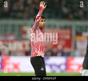 firo: Fuvuball: Fußball: 02/16/2022 Champions League, Saison 2021/2022 KO Phase, 1/8 Finale, Runde 16 RB Salzburg, FC Red Bull Salzburg - FC Bayern Mvºnchen Karim Adeyemi, Halbfigur, Geste Stockfoto
