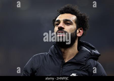 Mohamed Salah von Liverpool nach dem UEFA Champions League-Lauf mit 16 ersten Beinspielen im San Siro, Mailand. Bilddatum: Mittwoch, 16. Februar 2022. Stockfoto