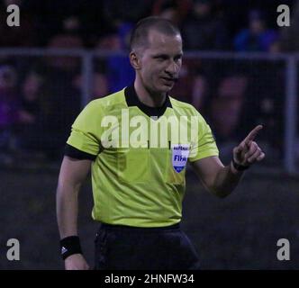 Shamrock Park, Portadown, Nordirland. 22. März 2018. Internationaler Fußball - 2019 UEFA Under 21 Championship Qualifier - Gruppe 2 - Nordirland gegen Spanien. Schiedsrichter Bartosz Frankowski (Polen) Stockfoto