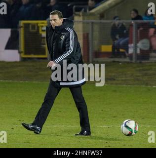 Shamrock Park, Portadown, Nordirland. 22. März 2018. Internationaler Fußball - 2019 UEFA Under 21 Championship Qualifier - Gruppe 2 - Nordirland gegen Spanien. Ian Baraclough, Manager für Nordirland. Stockfoto