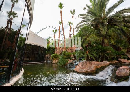 Las Vegas, 6 2015. AUGUST - Bewölkter Blick auf den Garten des Flamingo Casinos Stockfoto