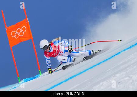 Yanqing, China. 17th. Februar 2022. Olympische Spiele, Ski alpin, kombiniert, Frauen, Abfahrt im Nationalen Alpinen Ski-Zentrum, Lara Gauche aus Frankreich in Aktion. Quelle: Michael Kappeler/dpa/Alamy Live News Stockfoto