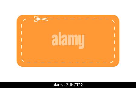Modell mit Rabattgutscheinen. Aktionscode, Geschenk- oder Verkaufsgutscheinvorlage mit gepunkteter Schnittlinie und Scheren-Symbol auf weißem Hintergrund isoliert. Vektorgrafik flach Stock Vektor