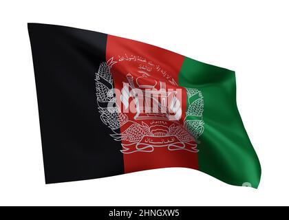 3D Illustration Flagge Afghanistans. Afghanische Flagge mit hoher Auflösung, isoliert vor weißem Hintergrund. 3D Rendern Stockfoto