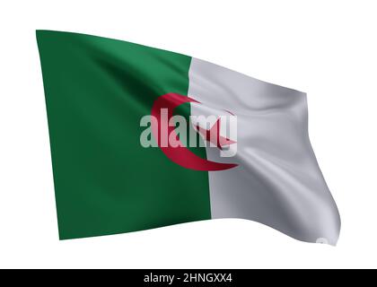 3D Illustration Flagge von Algerien. Algerische hochauflösende Flagge vor weißem Hintergrund isoliert. 3D Rendern Stockfoto