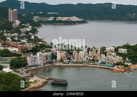 Hubschrauberflug mit Stanley, Tai Tam Road und Red Hill Peninsula, Hong Kong Island, 2008 Stockfoto