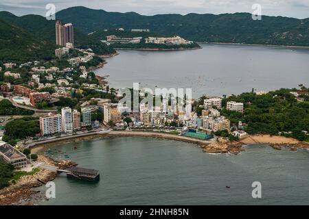 Hubschrauberflug mit Stanley, Tai Tam Road und Red Hill Peninsula, Hong Kong Island, 2008 Stockfoto