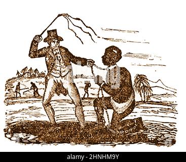 ANTI-SKLAVEREI-BEWEGUNG - ein Stich aus dem frühen 19th. Jahrhundert, der die Misshandlung von Sklaven auf einer Plantage illustriert. Stockfoto