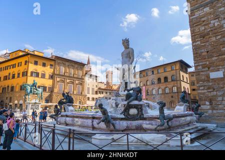 Piazza della Signoria, Blick auf den Neptunbrunnen, Florenz, Toskana, Italien, Europa Stockfoto