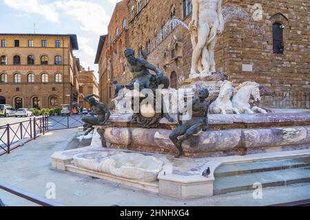 Piazza della Signoria, Blick auf den Neptunbrunnen, Florenz, Toskana, Italien, Europa Stockfoto