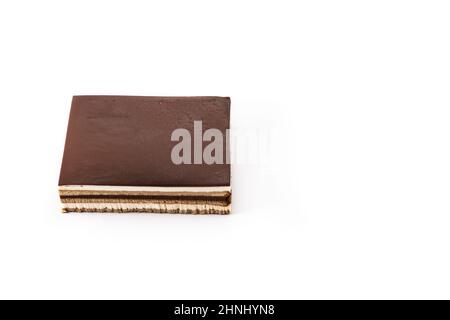 Opera Cake Dessert Scheibe isoliert auf weißem Hintergrund Stockfoto