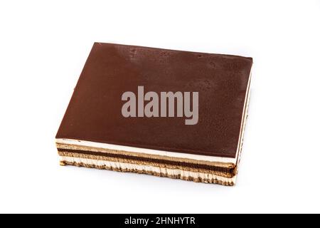 Opera Cake Dessert Scheibe isoliert auf weißem Hintergrund Stockfoto