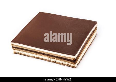 Opera Cake Dessert Scheibe isoliert auf weißem Hintergrund Stockfoto