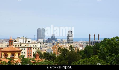 Barcelona von der Turó de la Peira, Katalonien, Spanien, Europa Stockfoto