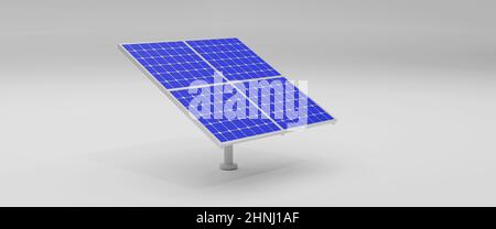 Solarpanel Concept 3D Abbildung isoliert auf Hintergrund. Konzept der erneuerbaren Energien. Ökologische, saubere Energie. Umweltfreundliche, grüne Energie Stockfoto