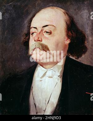 Gustave Flaubert (1821-1880) Porträt des französischen Malers Eugène Giraud (1806-1881) um 1856. Gustave Flaubert war ein einflussreicher französischer Schriftsteller, zu dessen Werken Madame Bovary gehört, ein bahnbrechend Werk des literarischen Realismus, das 1856 erstmals in serieller Form veröffentlicht wurde. Stockfoto