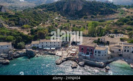 Europa, Italien, Sizilien, Naturschutzgebiet Lo Zingaro, Scopello's Tonnara Stockfoto