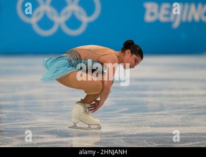 Peking, China, Olympische Winterspiele 2022, 17. Februar 2022: Alysa Liu aus den USA beim Eiskunstlauf im Capital Indoor Stadium. Kim Price/CSM. Stockfoto