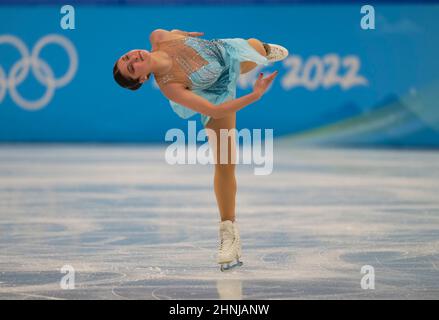 Peking, China, Olympische Winterspiele 2022, 17. Februar 2022: Alysa Liu aus den USA beim Eiskunstlauf im Capital Indoor Stadium. Kim Price/CSM. Stockfoto