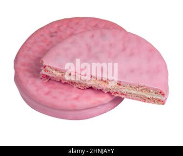 Pink Cookies Erdbeere Geschmack isoliert auf dem weißen Hintergrund Stockfoto