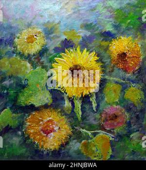 Hand gezeichnet, Kunst Malerei Zeichnung Fähigkeiten Hand gezeichnet Ölfarbe abstrakte Blumen aus Thailand, Botanik Stockfoto