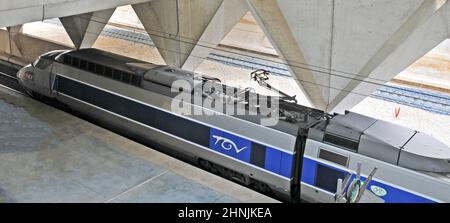 tain TGV im Bahnhof Lyon-Saint Exupery, Stoles, Frankreich Stockfoto