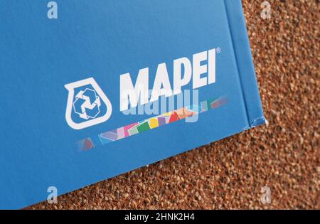MAILAND - CA. AUGUST 2021: Mapei-Schild Stockfoto