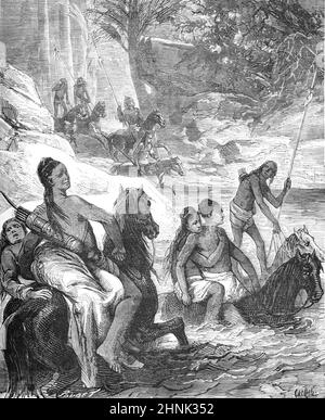 Nomadenvölker der Gran Chaco oder indigene Nomaden aus der Region Gran Chaco oder Dry Chaco Plains in Südamerika. Vintage Illustration oder Gravur 1879 (Castelli) Stockfoto