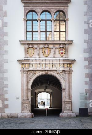 Portal des Landhausgebäudes, Linz, Oberösterreich, Österreich Stockfoto