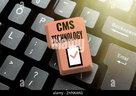 Konzeptionelle Darstellung CMS-Technologie, Internet-Konzept-Programme, die zur Erstellung und Verwaltung digitaler Inhalte verwendet werden Abstract Typing Statistical Records, C Stockfoto