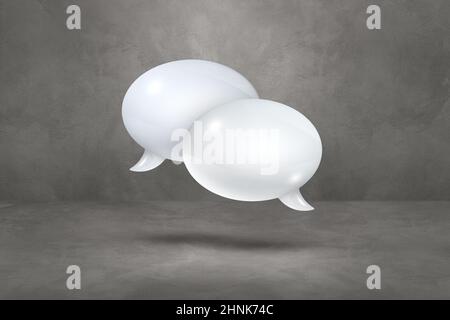 Weiße 3D-Sprechblasen isoliert auf grauem Hintergrund Stockfoto