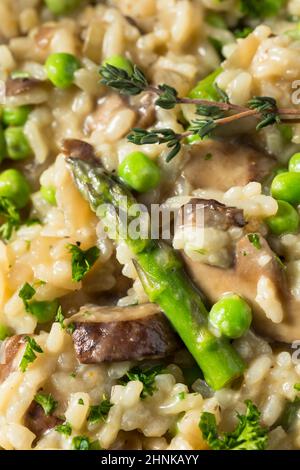 Hausgemachter italienischer Spargel und Pilzrisotto mit Thymian Stockfoto