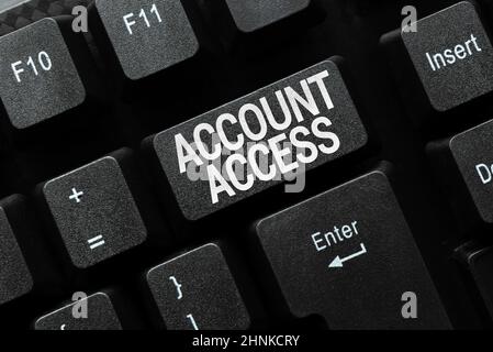 Konzeptioneller Titel Kontozugriff, Unternehmensübersicht mit der Berechtigung, bestimmte Daten auf einem Computer zu verwenden Senden neuer Nachrichten Online, Erstellen von Visu Stockfoto