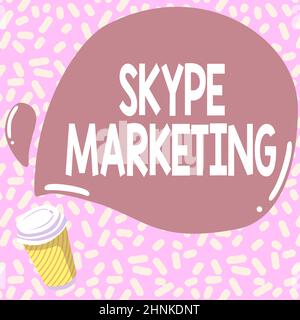 Textschild mit Skype Marketing, Wort auf Apps geschrieben, die auf die Bereitstellung von Video-Chat und Stimme spezialisiert Bunte Design Anzeige Nachricht, Abstrac Stockfoto