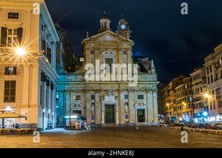 Kirche Jesu in Genua, bei Nacht Stockfoto