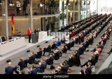 Berlin, 13. Februar 2022. Olaf Scholz, der deutsche Bundeskanzler, bei der Wahl des deutschen Bundespräsidenten. Stockfoto