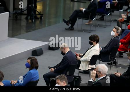 Berlin, 13. Februar 2022. Olaf Scholz, der deutsche Bundeskanzler, bei der Wahl des deutschen Bundespräsidenten. Stockfoto