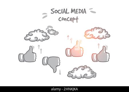 Social-Media-Konzept. Von Hand gezeichneter isolierter Vektor. Stockfoto