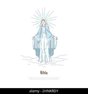 Jungfrau Maria, heilige Frau beten, heilige im Himmel, Jesus Christus Mutter, biblische Geschichte Charakter Banner Vorlage. Religion, christentum, Theologie Konz Stockfoto