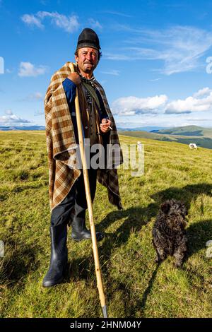 Rumänischer Hirte in den karpaten Stockfoto