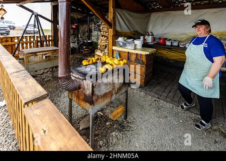 Ein kleines Restaurant an der Transalpine Straße in den karpaten in rumänien Stockfoto