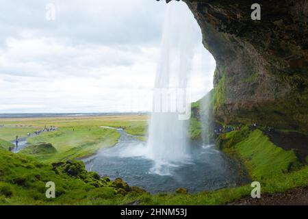 Seljalandsfoss fällt in der Sommersaison Ansicht, Island Stockfoto